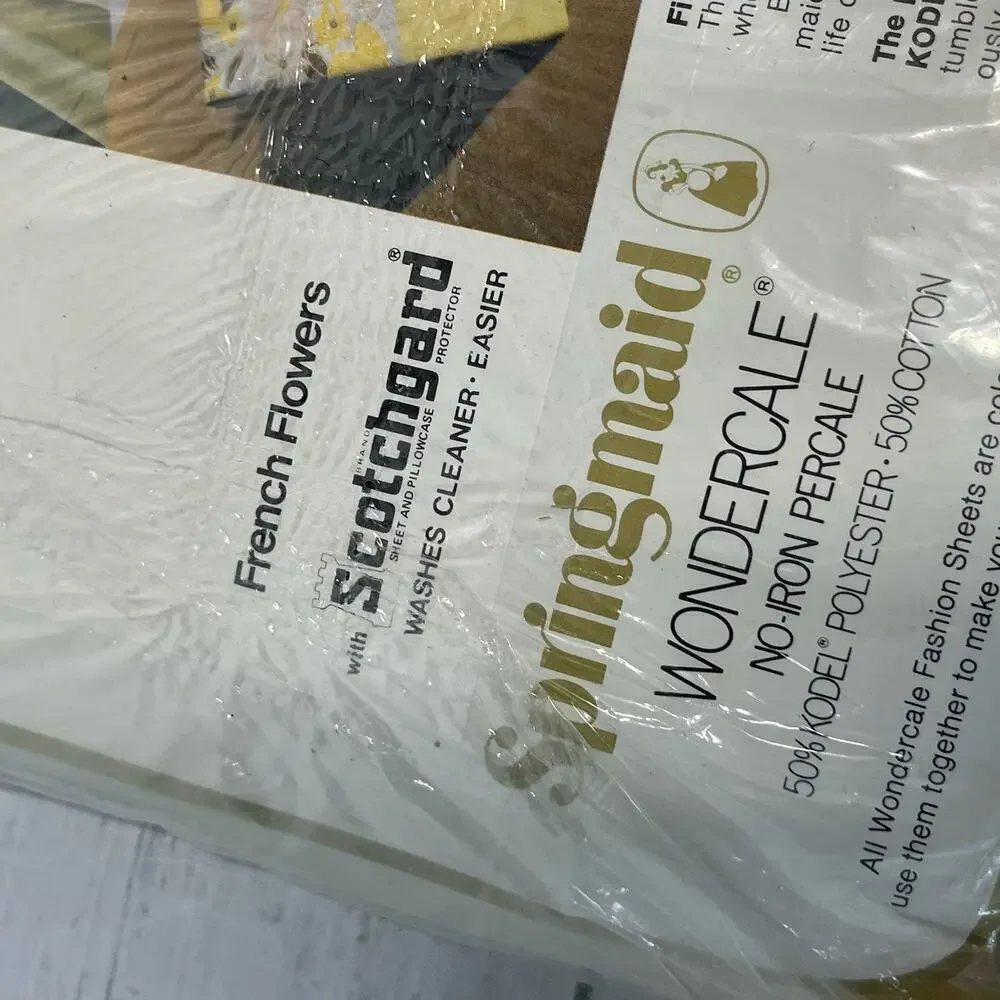 Vintage Wondercale Springmaid 2pc Sheet Set French Flowers Yellow Flat Fitted